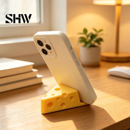 Stable Phone Cradle 3D Printed Cheese Holder, Cute Mini Mount with Hard Material Holder Keychain Ring, Lightweight Portable Desktop Stand for