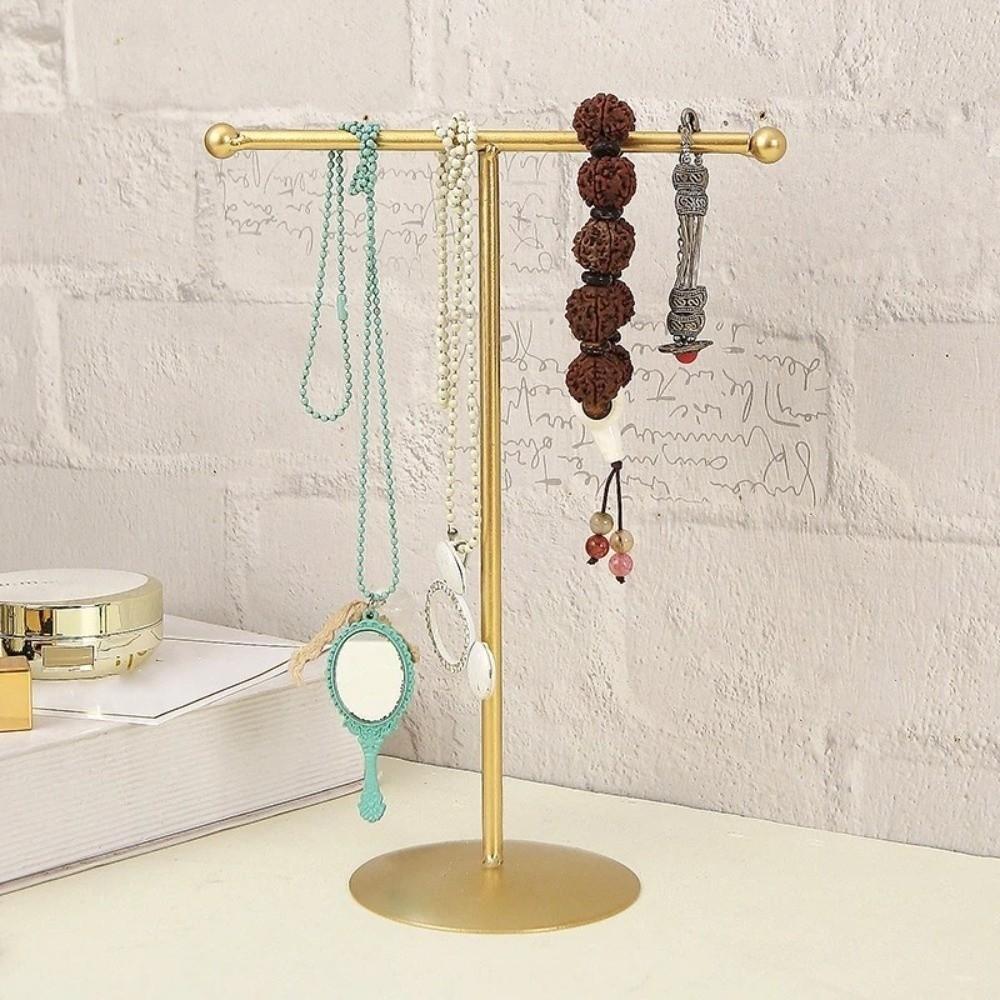 Metal Frame Jewelry Display Stand Round Base Necklace Holder T-Shaped Stand  Woman Accessories
