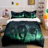 Three Wolves With Green Glow Duvet Cover Set With 3D Printing Design Soft Polyester Bedding Set All-Season Comfort For Gifts