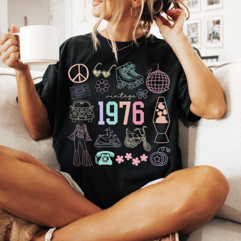 50th Birthday Cotton Casual Style Shirt For Gift Happy 1976 Fifty Bday Vintage Classic Fashion Streetwear Crewneck Shortsleev