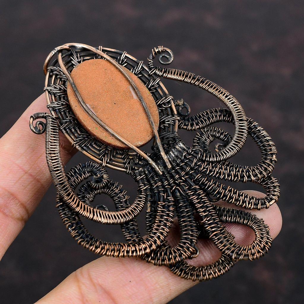 Sun Sitara Pendant Copper Wire Wrapped Pendant Gemstone Copper Jewelry Handmade Pendant Octopus Pendant Wire Wrapped Jewelry Gift For Mother