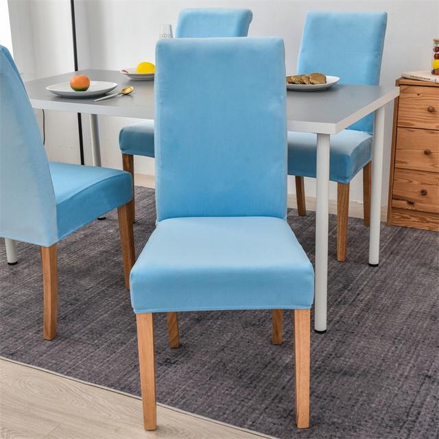 Velvet Elastic Dining Chair Covers Stretch Solid Color Office Seat Chair Cover For Restaurant Banquet Home Decor