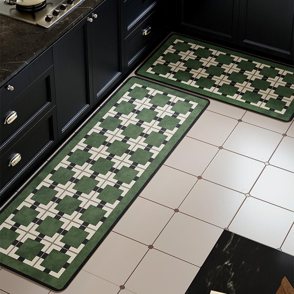 Non-Slip Kitchen Carpet Retro Green Long Strip Runner Floor Mats Oil-Proof Pvc Leather Washable Rugs For Kitchen Mat