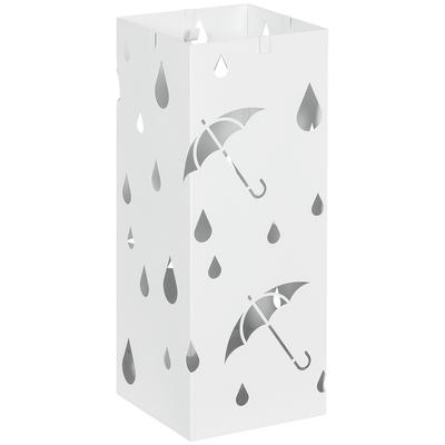 Metal Umbrella Stand with 4 Hooks and Drip Tray, 15.5x15.5x41 Cm, White