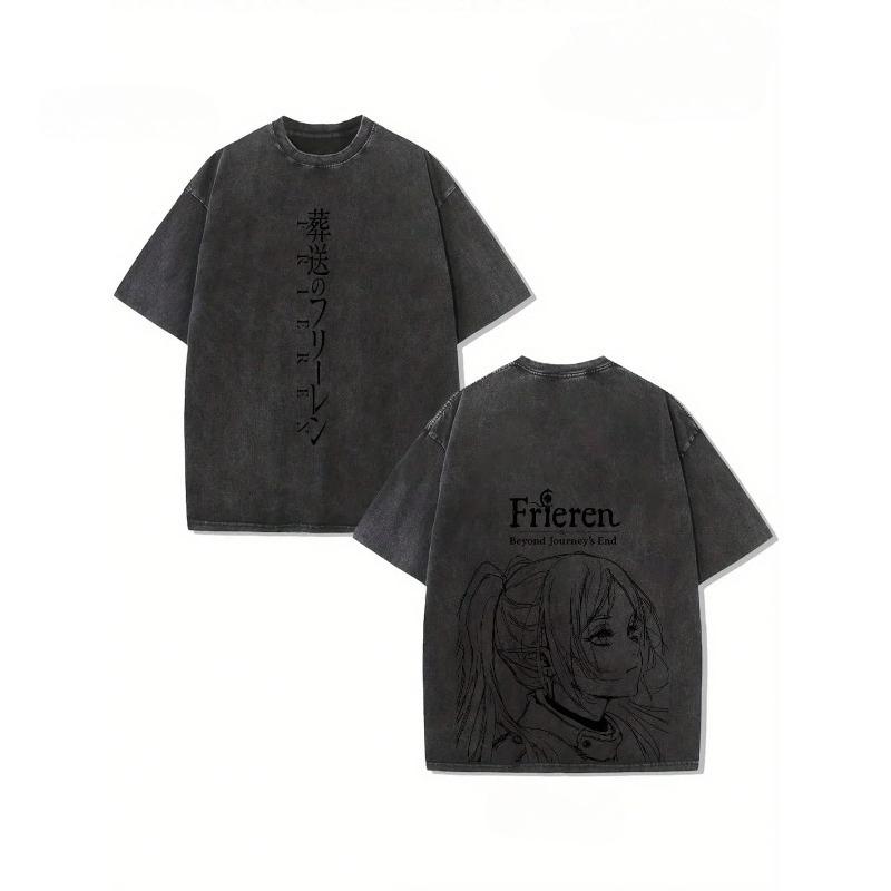 Anime Frieren: Beyond Journey s End T-shirt Men Women Clothing Tops Vintage Washed Cotton T Shirt Oversized Male Graphic Tees XXL чёрный