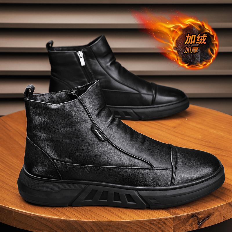 High-top winter velvet warm labor insurance cotton shoes black casual Martin leather shoes