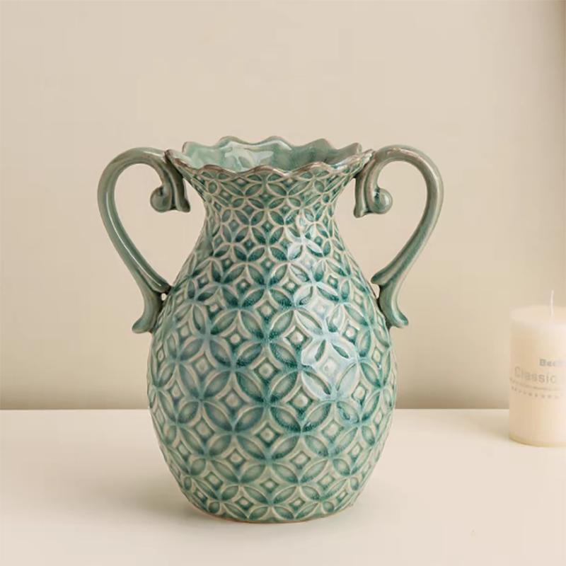 

Ваза Керамическая ваза Европейская классическая ваза Домашняя гостиница Цветочная композиция Модный орнамент Ваза