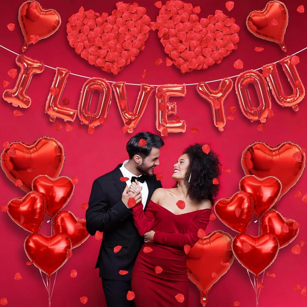 I Love You/Red Heart Love Foil Balloon 1000Pcs Rose Petals for Wedding Anniversary Valentine Day Romantic Special Night Party 5