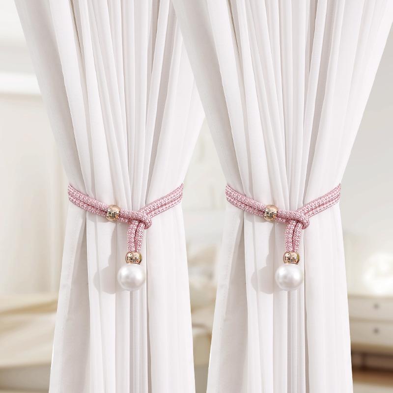 2pcs Pearl Curtain Tiebacks, Curtain Pearl Tiebacks, Decorative Fixings, Rope Curtain Tiebacks No Punch Adjustable Pull-outs