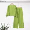ZANZEA Women Long Sleeve Blouse and Pants Casual Two Piece Suit Sets