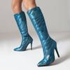 Damen High Heel Stiefel PU Lange Stiefel Gestreift Bequem Stiletto Schuhe Sexy Frühling Herbst Sissy Männer Ausgehen Schuhe