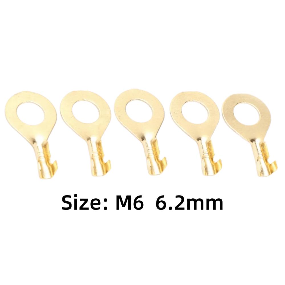 100Pcs M6 6.2mm Lug Ring Terminal Brass Sturdy Structure Eye Terminal Brass Eyelet Ring Terminal Low-frequency Working