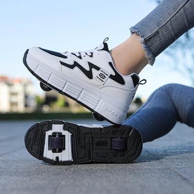 Kids Roller Skating Shoes Parkour Gift Children 2 Wheels Boys Girls Button Extension Casual Fashion Detachable Roller Sneakers