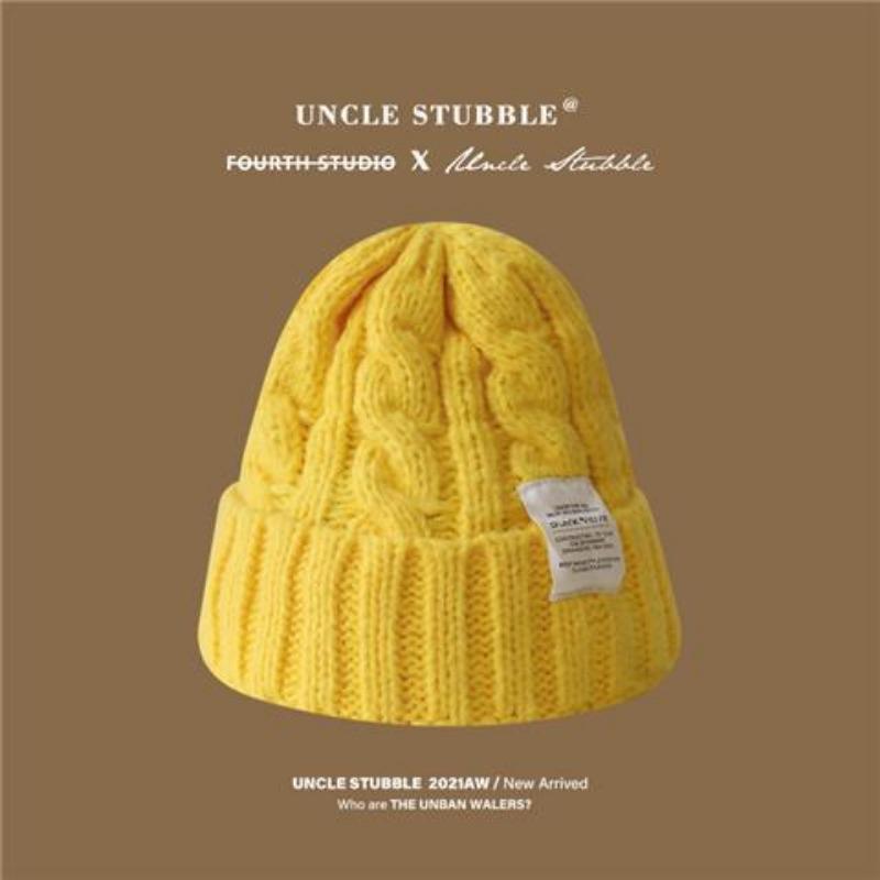 Knitted Appliquéd Twisted Wool Hat Big Head Circumference Winter Candy Colour Ear Protection Hat Women's Hat