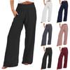 Women's Four Seasons Solid Colours Cotton Linen Elastic Waist Belts with Wide Beach Long Trousers Plain Loose Trousers
