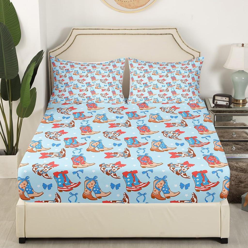 Denim Boots Pattern Sheet Three-Piece Digital Printed Sheet Bedding Set Adult Children