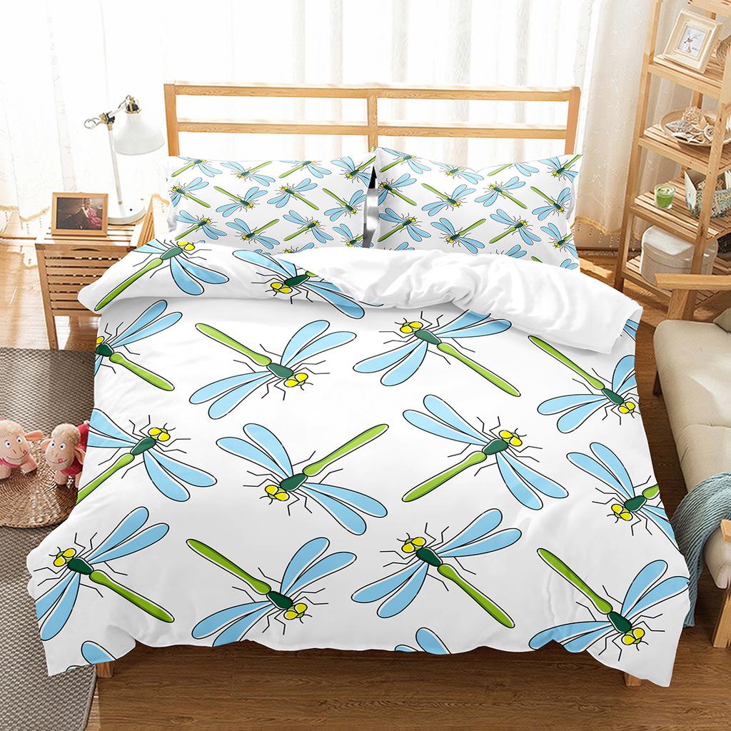 Dragonfly Duvet Cover Set Art Painting Animals Pattern King Queen Size Polyester Comforter Cover for Kids Boys Girls Bedding Set