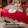 Red Italian Velvet Tablecloth European Lace Trim Dining Table Cloth Luxury Home Coffee Cover