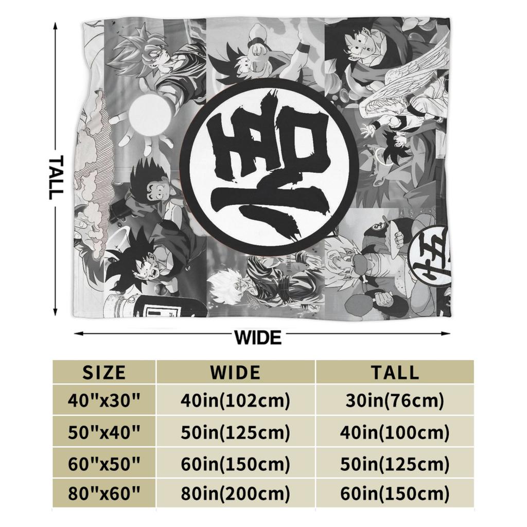 DBZ Goku Kanji Blankets Fleece Summer Air Conditioning Breathable Warm Throw Blankets for Bedding Office Plush Thin Quilt