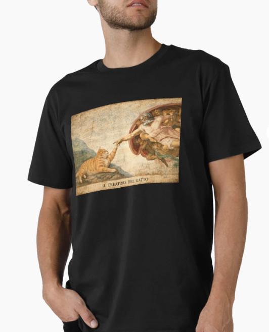 Funny Cat Renaissance Art T-Shirt Vintage Meme Cat Lover Tee M