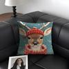 Reindeer Christmas Cute Cushion Cover Natural Linen Organic Fabric Double-Sided Printing Sofa Home Decor Gift Pillow Case