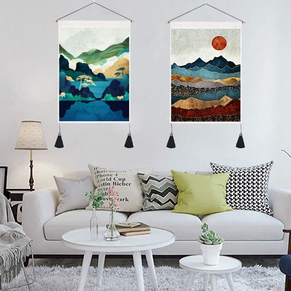 With Tassel Sunrise Landscape Tapestry Hanging Wall Poster  Home Decor