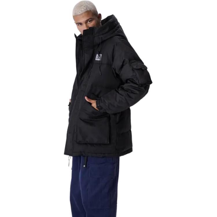Converse Premium Mid Down Jackets Men's Black Hooded Moderate Down Jacket 10025249-A03