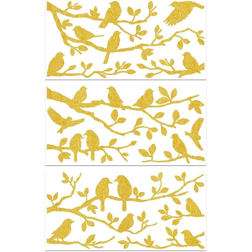 GLOBLELAND 3Pcs Branches and Birds Furniture Transfer 6x12inch Flowers and Plants Rub on Transfer Self-Adhesive Wall Art Decals for Bedroom Living