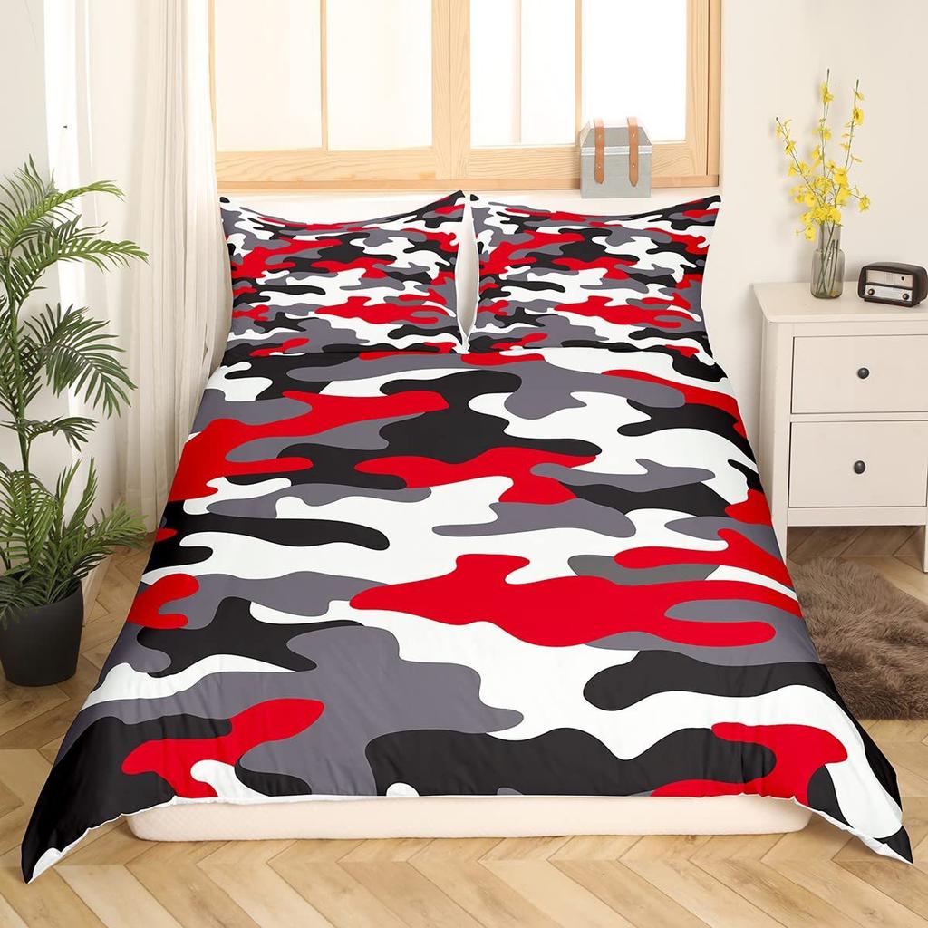 Red Camouflage Pattern Duvet Set Three-Piece Set Bedding Bedroom Decoration