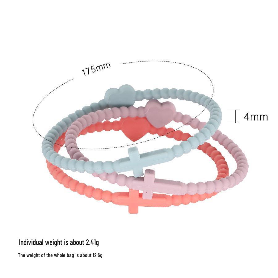 New Colorful Beaded Cross Silicone Bracelet for Kids - Simple European and American Design.