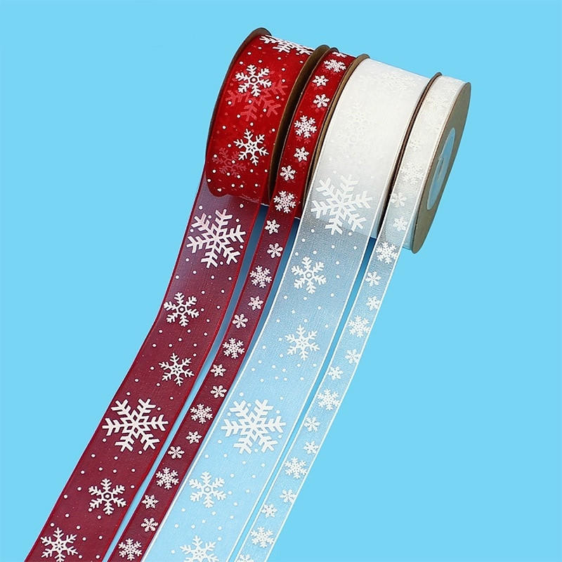 Christmas Printed Ribbons Crafts Sewing Clothing Gift Bow Natural Organza Satin Ribbon Wedding Diy Trim Fabric Decor Accessories