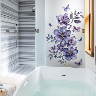 Fiori ad acquerello Farfalla Bagno Bagno Casa Sfondo Muro Abbellimento Decorazione Adesivi Murali