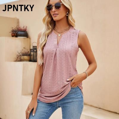 JPNTKY Dámské Módní Ležérní Jednobarevné Potisk Bez Rukávů Výstřih do V Halenky & Košile