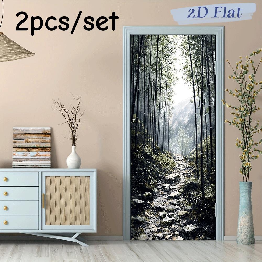 

2pcs natural bamboo forest landscape wall stickers, Chinese artistic conception entrance corridor decoration stickers, living ro (as the picture,38.5x200cmx2)