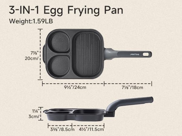 Titanium Nonstick Egg Frying Pan,3-in-1 Divided Breakfast Omelette Egg Pan, for Pancake, Bacon,Healthy