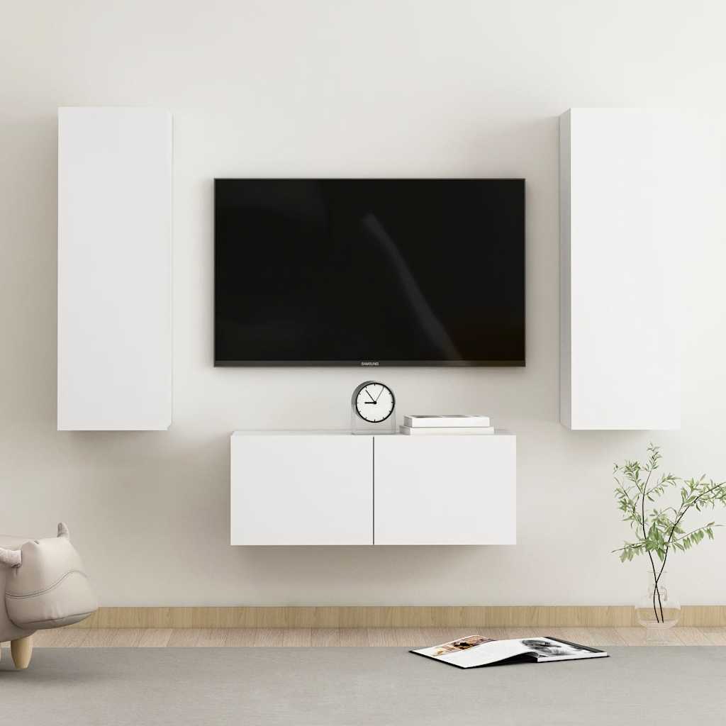 3 Piece TV Cabinet Set White Particleboard