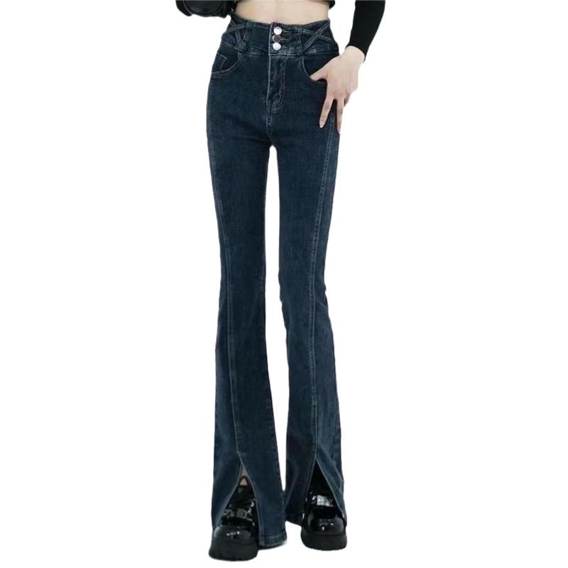 

Сексуальные облегающие женские джинсы Spicy Girl с пришитыми вперед боковыми швами и высоким крестом, с разрезом и микро-рогами XL