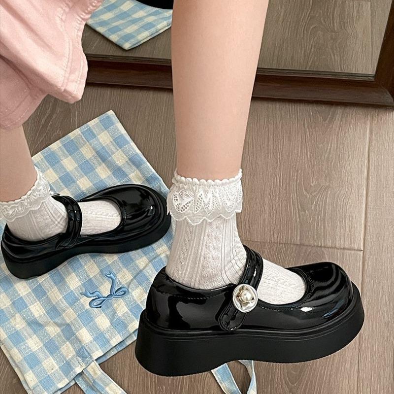 Fashion Platform Thick Heel Women Mary Jane Shoes Fashion Shallow Round Toe Shoes Casual Outdoor Street Style Single Shoes Black Loafers