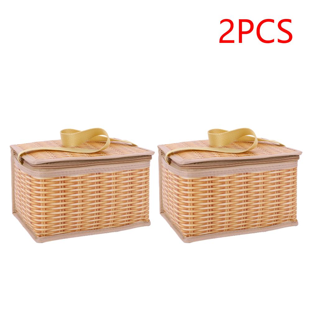 2-10PCS Outdoor Wicker Rattan Picnic Bag Waterproof Tableware Camping Picnic Baskets