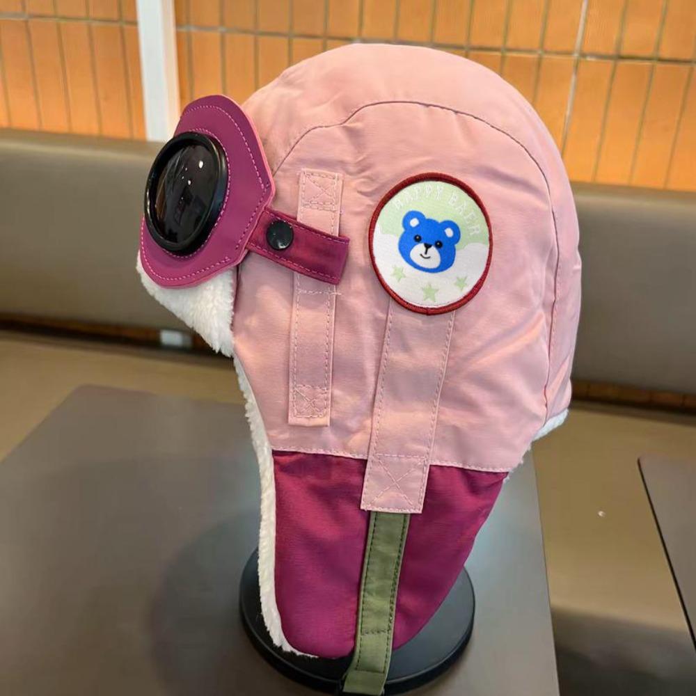 New Cute Cartoon Pilot Hat Windproof Cold Proof Ear Protection Cap with Glasses Thickned Warm Hat Winter