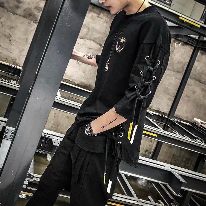 Men's Korean Style Trendy Hip-Hop Webbed Short-Sleeve T-Shirt - Loose Fit