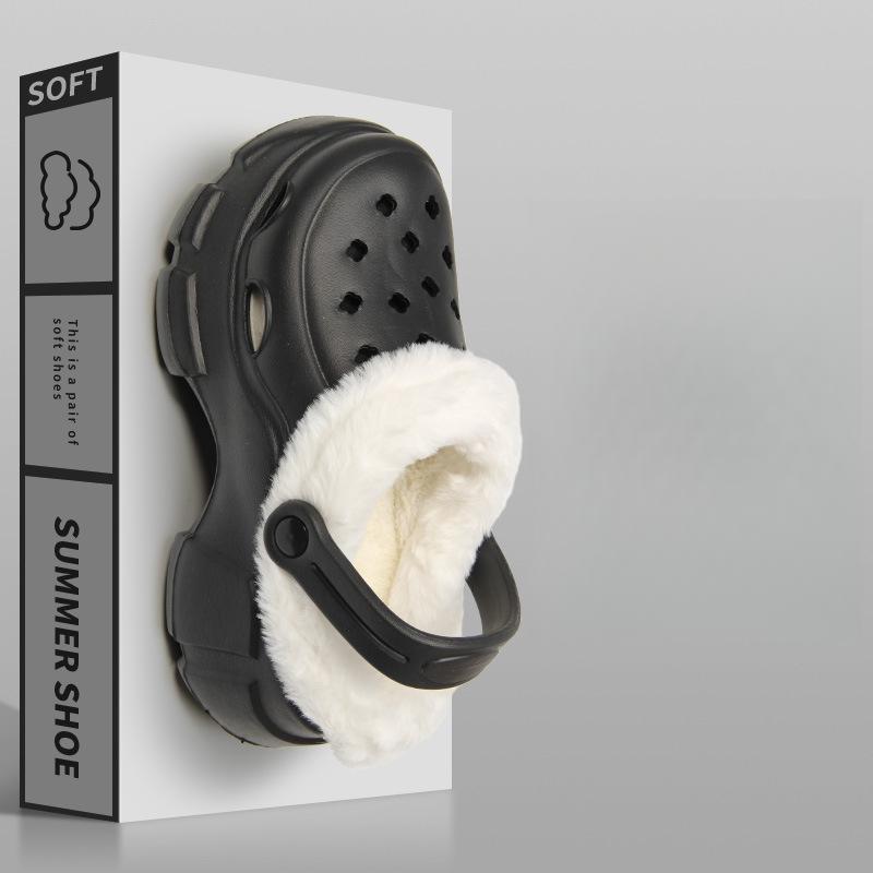 

Detachable Fleece-Lined Cotton Slippers for Women, Autumn and Winter New EVA Thick Sole Non-Slip Height-Increasing Casual Closed-Toe Hole Cotton 40-41 чёрный