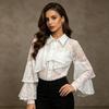 Elegant French Chic Blouse With Lace Trim Ruffled Sleeve Rhinestone Collar Loose Fit Office Wear Women Fall 2026
