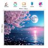 2D Floral Moon Ocean Backdrop, Cherry Blossom Sunset Wall Decor Banner