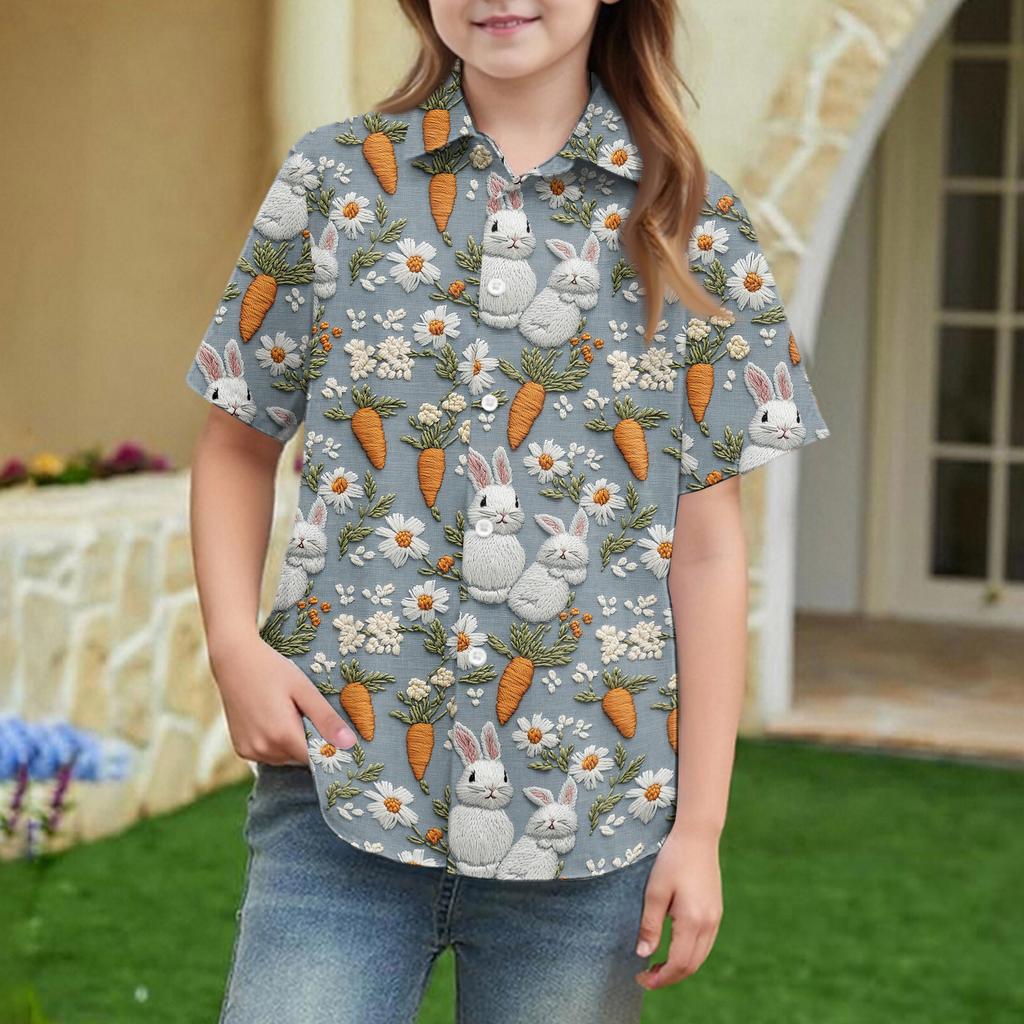 Summer Girls' Short Sleeve Blouse School Uniform Button-Up Shirt Kids Summer School Uniform Button Down Shirt