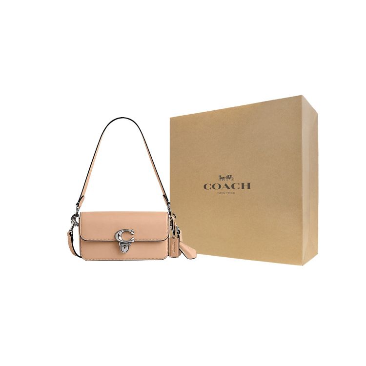 Coach Borsa a mano Studio 20 con logo argento e patta in pelle da donna Beige CE331-LHWFT