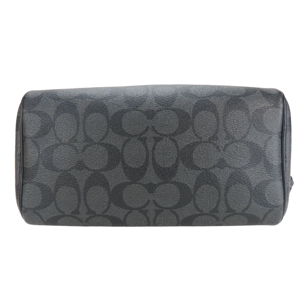 Bolsa de Mão COACH Usada F32203 Lona revestida de PVC Signature/couro cinza preto Ombro