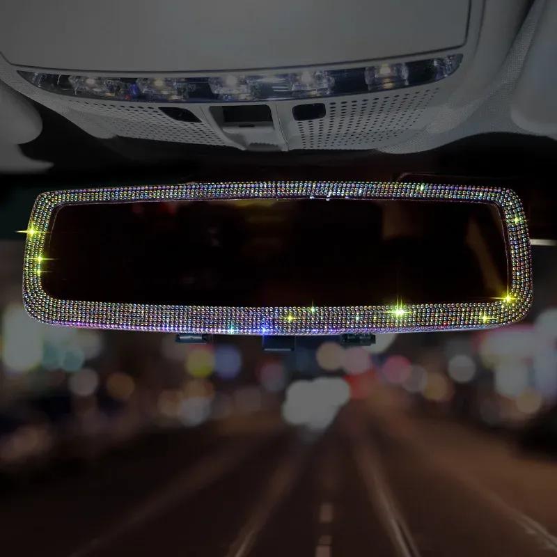 Car Interior Rearview Mirror Decor Rhinestone Crystal Diamond Ornament Rear View Mirror Cover Bling Car Accessories for Women