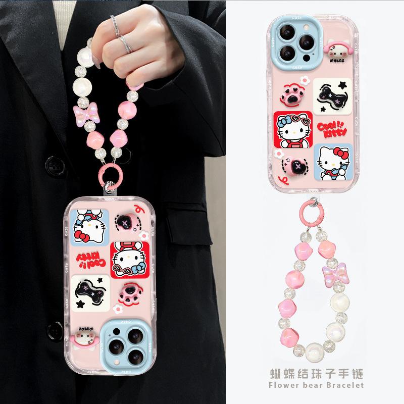 Kt cat doll bracelet is suitable for Apple 16e jelly mobile phone case 13promax cute girl 15 all-inclusive 14/12.