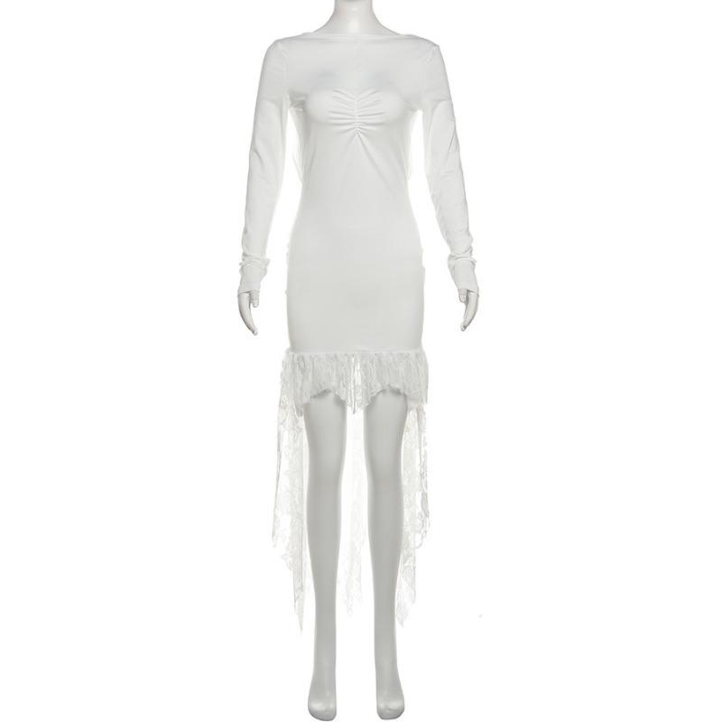 

Зимова жіноча елегантна сукня-рюкзак із довгими рукавами і нерегулярними мереживами в стилі печворк. L бежевий